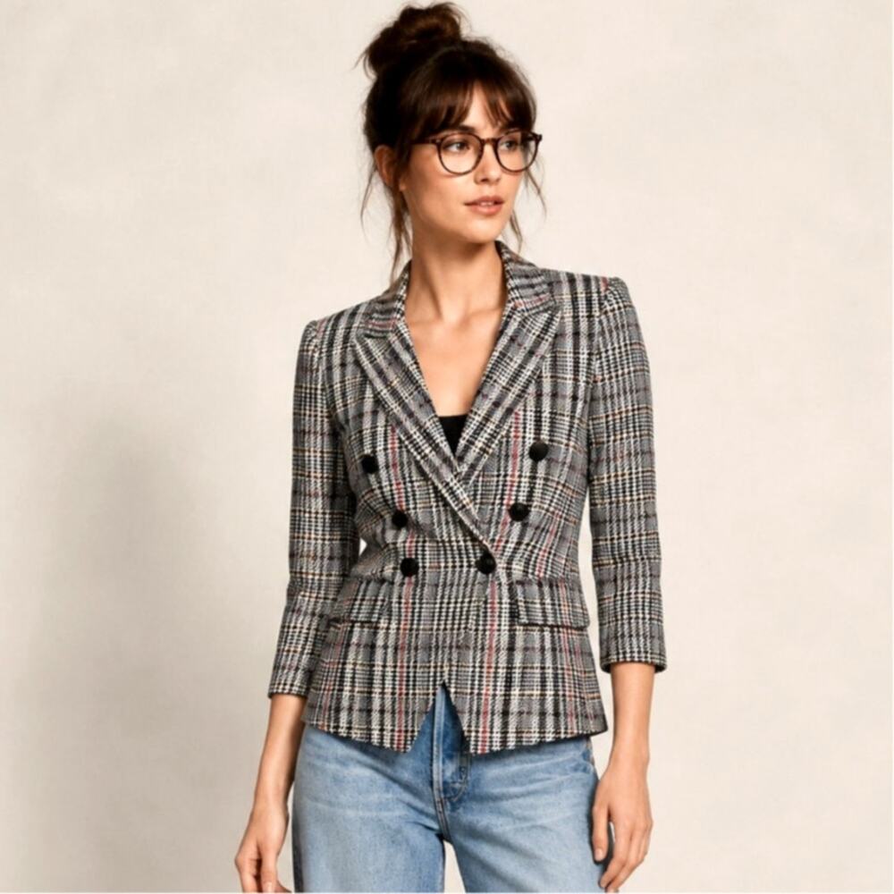 NWT Veronica Beard 10 Houndstooth Plaid Dickey Jacket $645 Empire Cutaway Blazer